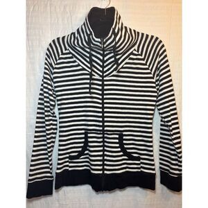Women's‎ S Small Columbia High Neck Zip Up Sweatshirt Black White Striped